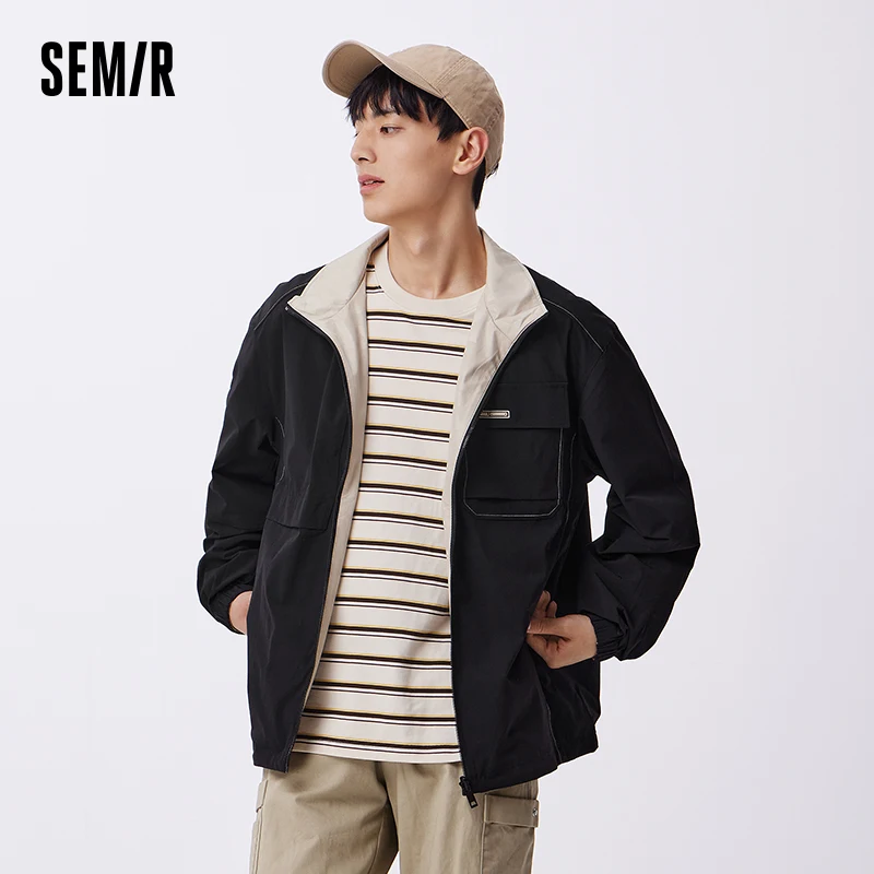 

Куртка Semir Мужская Осенняя двусторонняя, модная уличная верхняя одежда с воротником-стойкой и тремя оборонами