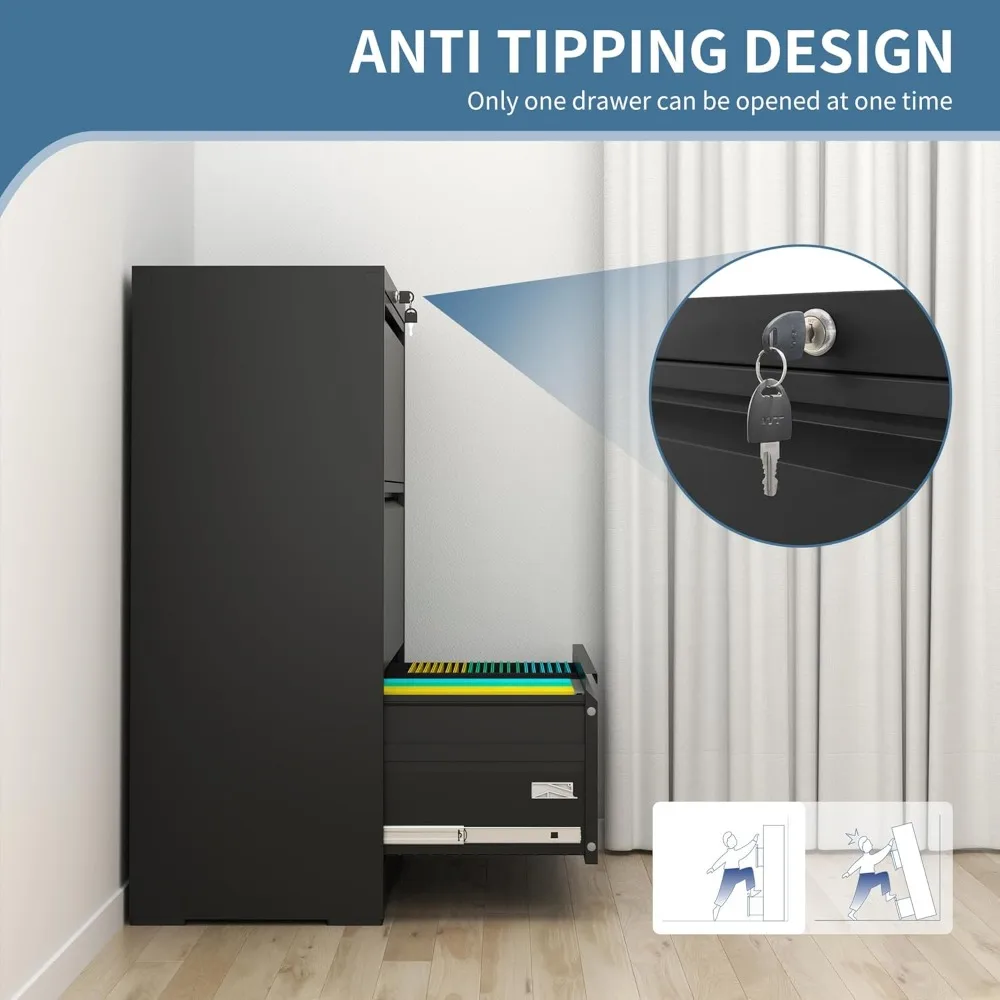 3 Drawer File Cabinet with Lock,Metal Lateral File Cabinets for Home Office,Heavy-Duty Steel Storage w/Universal File Compatibil