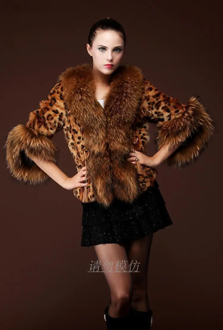 Imitation Raccoon Fur Collar High Imitation Leopard Jacket Seven-quarter Sleeve Big Collar Short Temperament Fluff Jacket Winter