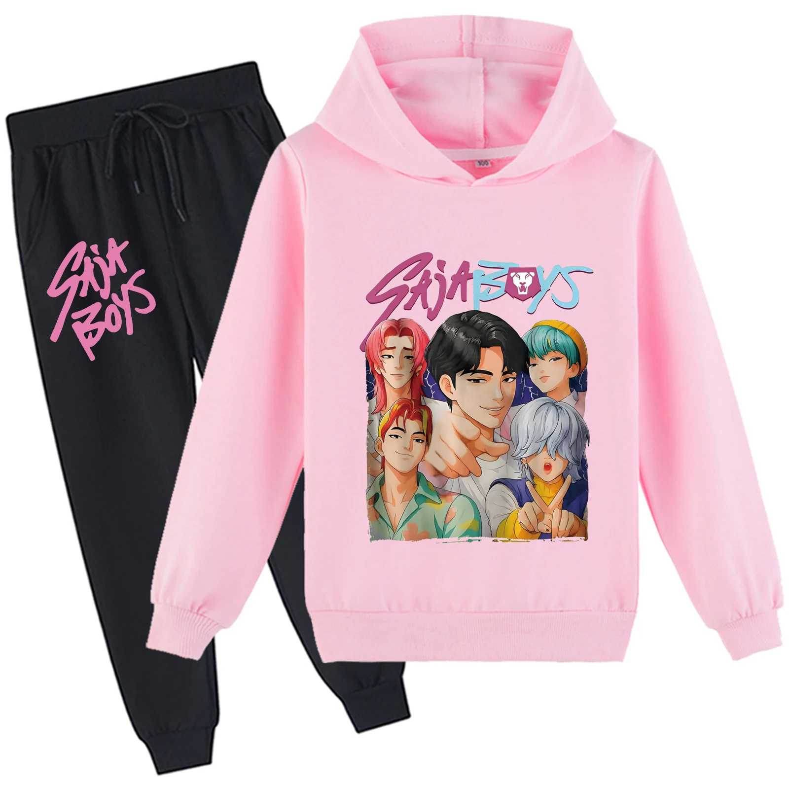 Conjunto de chándal de 2 piezas con camisetas holgadas de manga larga y pantalones para correr para jóvenes, traje de algodón KPop Demon Hunters para 2-14 años