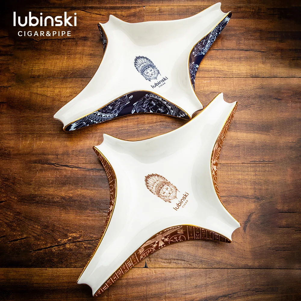 LUBINSKI Cross Star Ceramic Cigar Ashtray 4 Slots LuxuryDesktop Cigar Holder Smoking Accessory