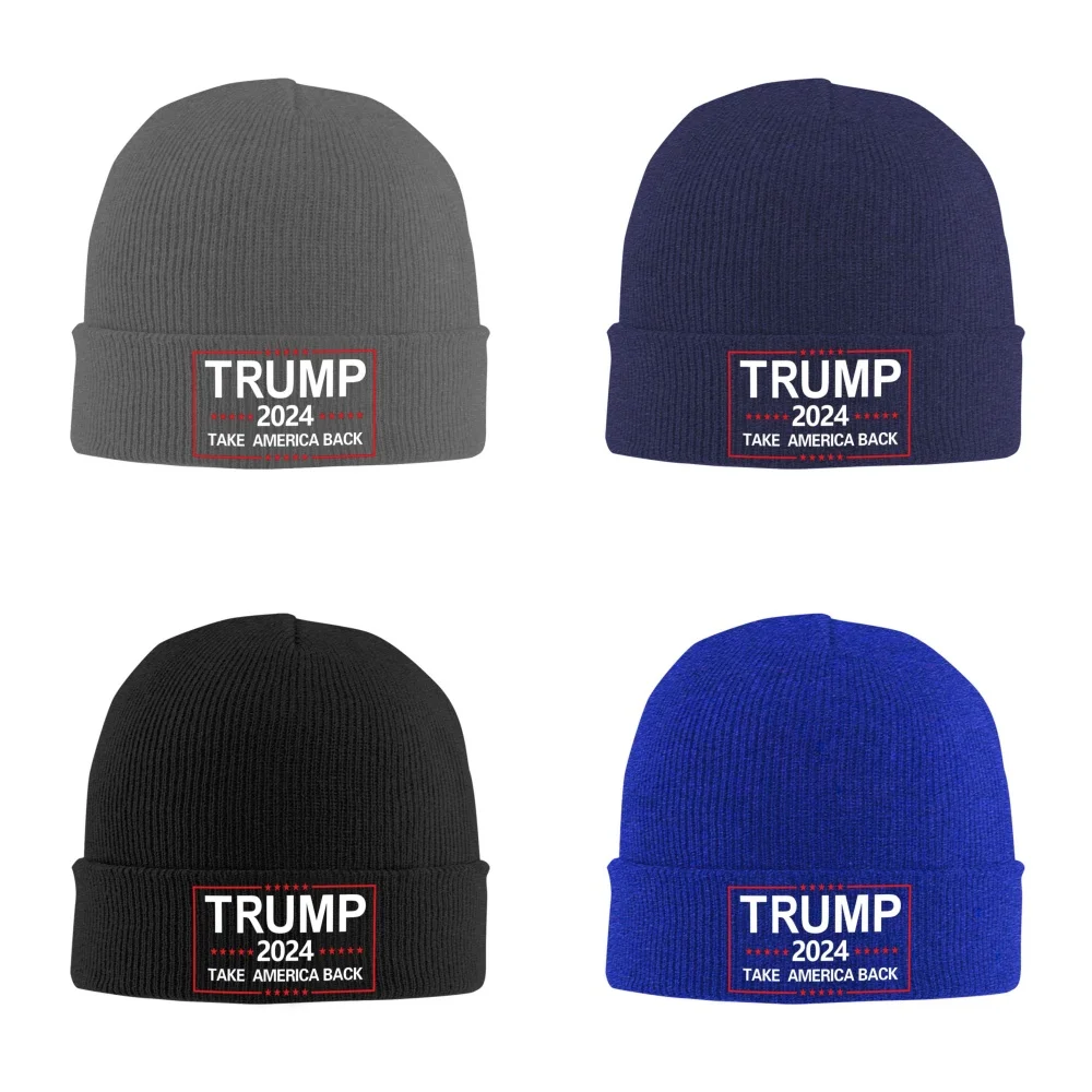 

Trump 2024 Take America Back Unisex Knitted Hat Outdoor Warm Men Solid Color Crimping Skullies Beanie Cap Hip Hop Winter Ski Cap