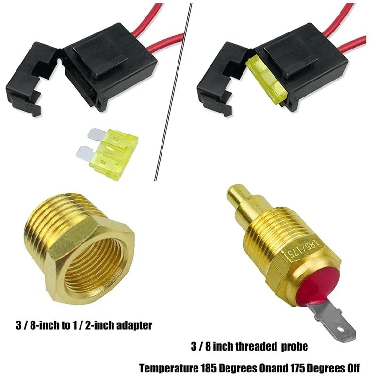 Dual Electric Fan Relay Kit 40 AMP Automotive Relay Thermostat Switch Kit For Temperature Sensor Switch 185 On 175 Off