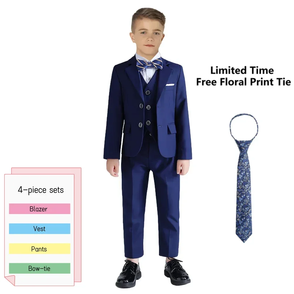 Fast Delivery Flower Boys Suit For Wedding Teenager Kids Formal Ceremony Tuxedo Dress Children Blazer With  Free Floral Necktie