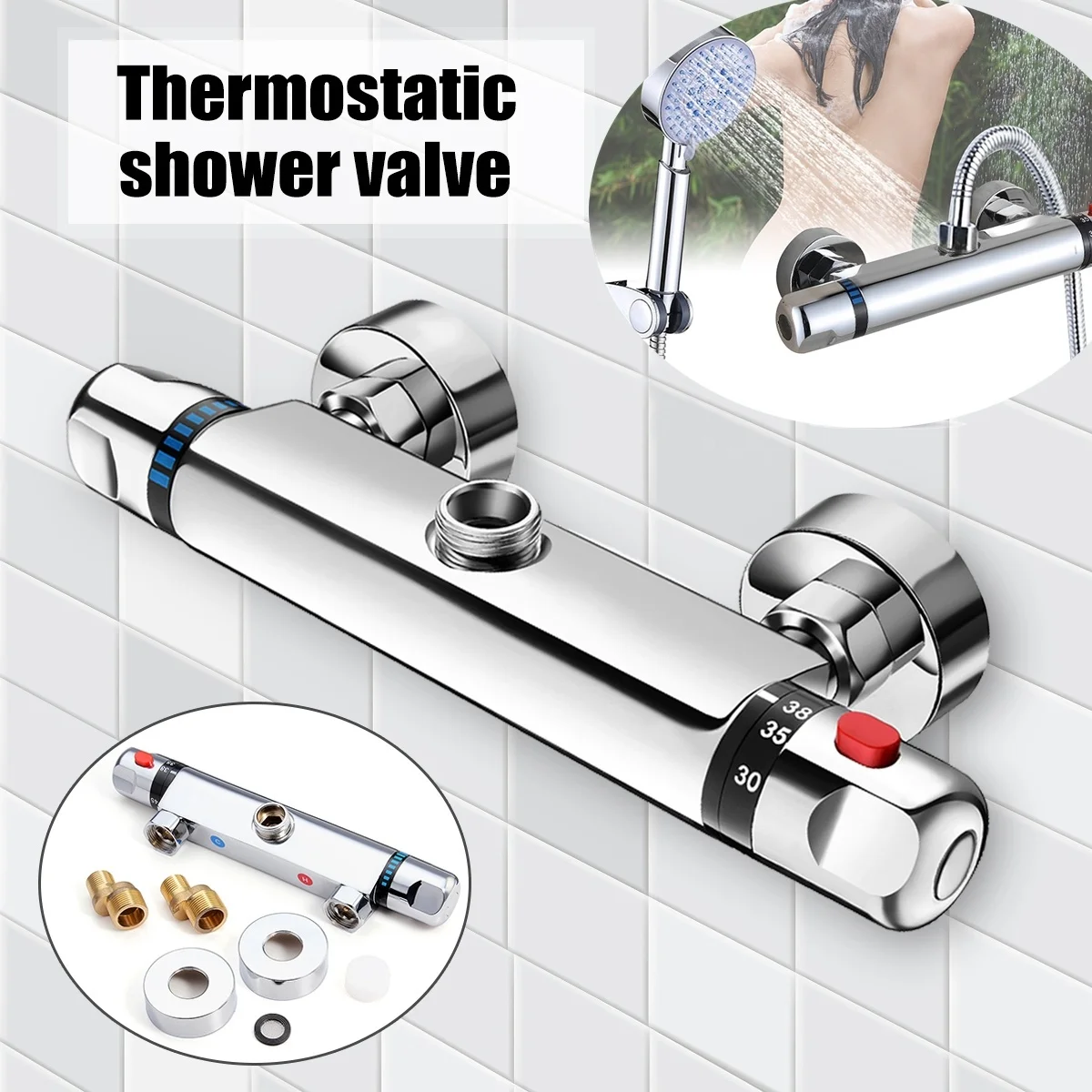 

Chrome Thermostatic Faucet Mixer Value Wall Mounted Dual Handle Bathroom Bathtub Shower Faucet Cold /Hot