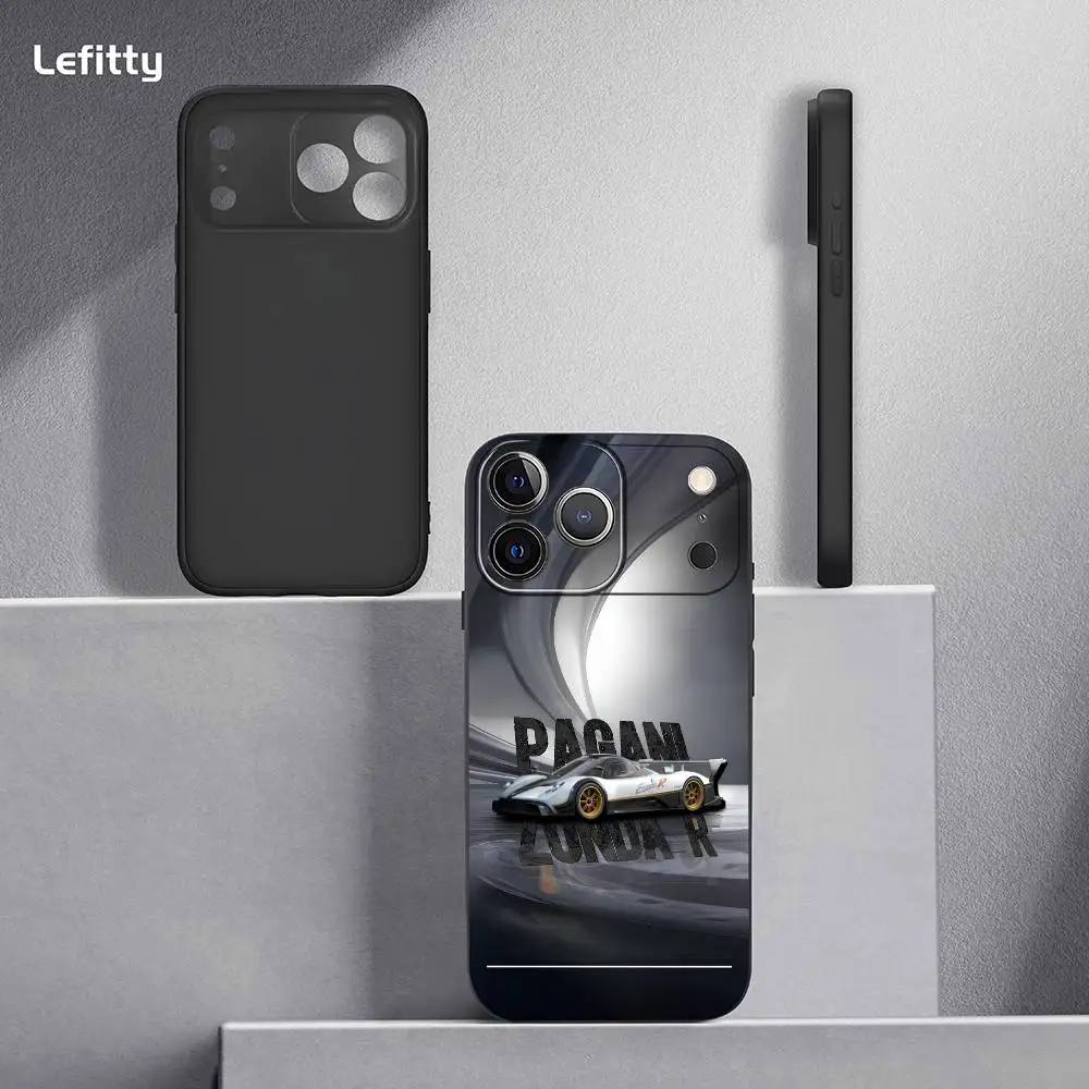 クラシックラグジュアリーP-P-Pagani iPhoneケース iPhone 17 16 15 14 13 12 11 Pro Max Plus Mini対応 ブラックフロストソフトシェルケース