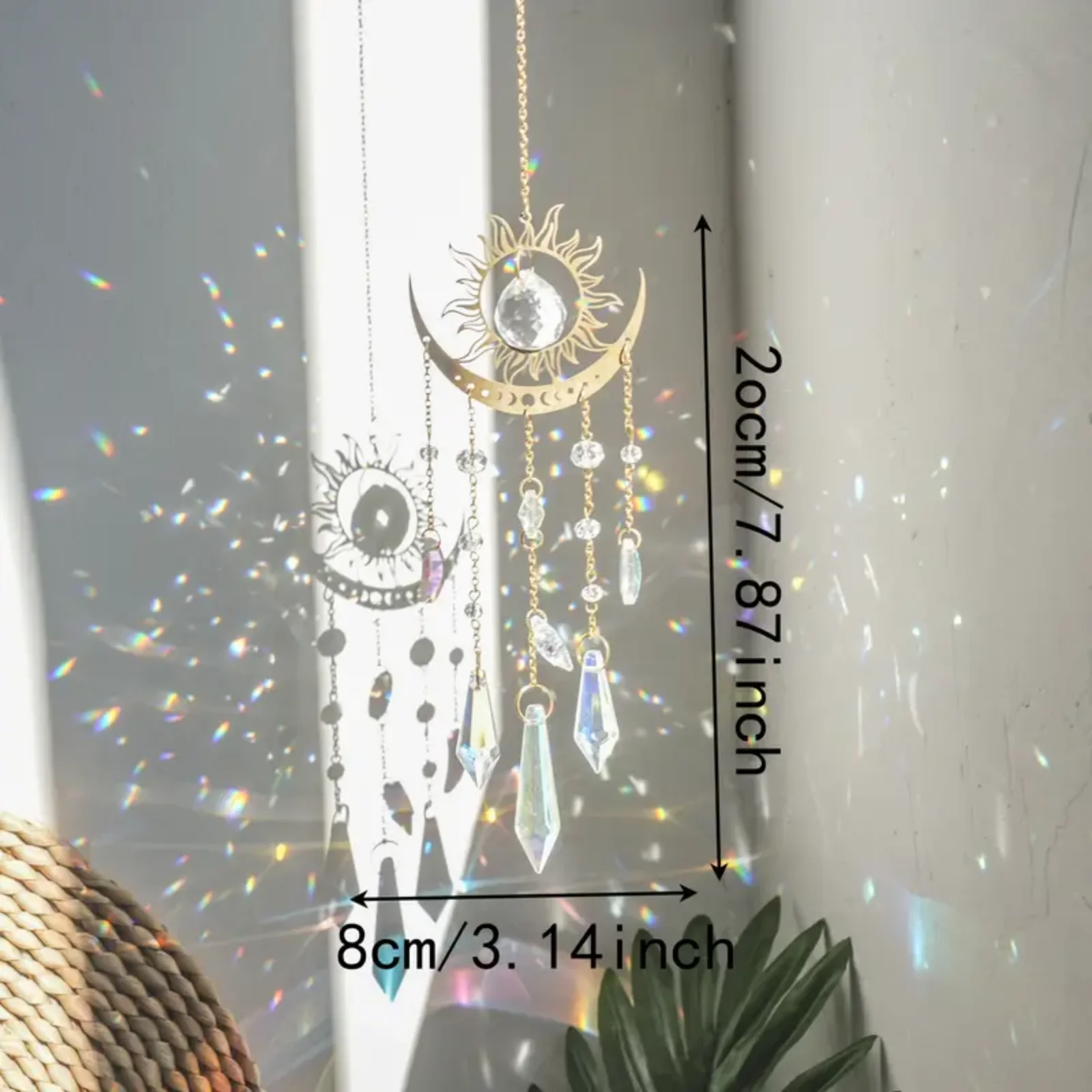 1pc gold flame moon crystal pendant sunlight catcher outdoor garden ab colourful hanging decorations hanging ornaments