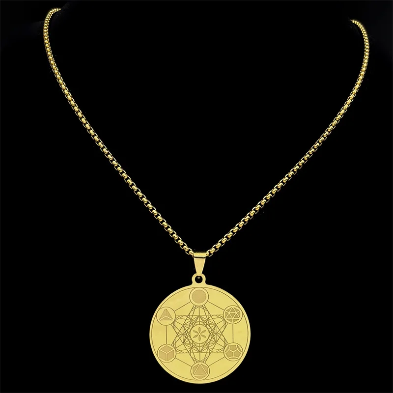 Metatron Archangel Angel Seal Necklace Earrings Women Men Sacred Geometry Medal Solomon Stainless Steel Gold Color Jewelry Set