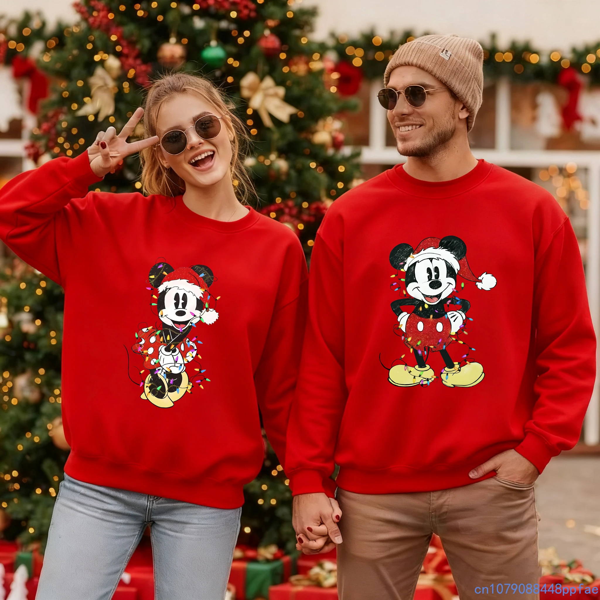 

Милые рождественские толстовки с принтом Минни и Микки Диснея, рождественский наряд для пары, толстовки с капюшоном, подарок