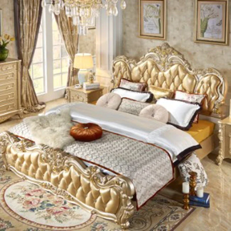 

#*t Pretty Headboard Double Bed Luxury European Gold King Bedroom Beds 180X200 Cm Modern Matrimonial Cama Matrimonial Furniture.