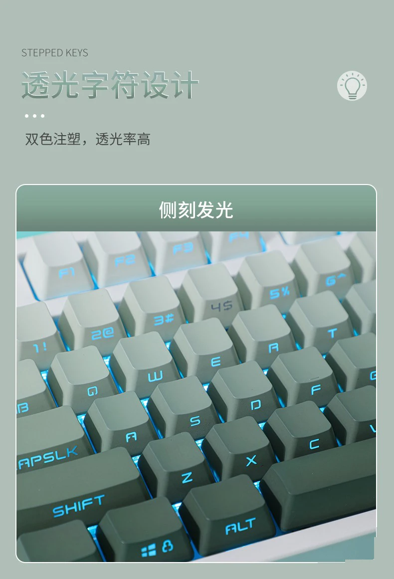 Imagem -05 - Verde Gradiente Keycaps Perfil Oem Backlit Transparente Seagrass Keycap Pbt Side Print Keycap Algas K61 87 104 Teclado