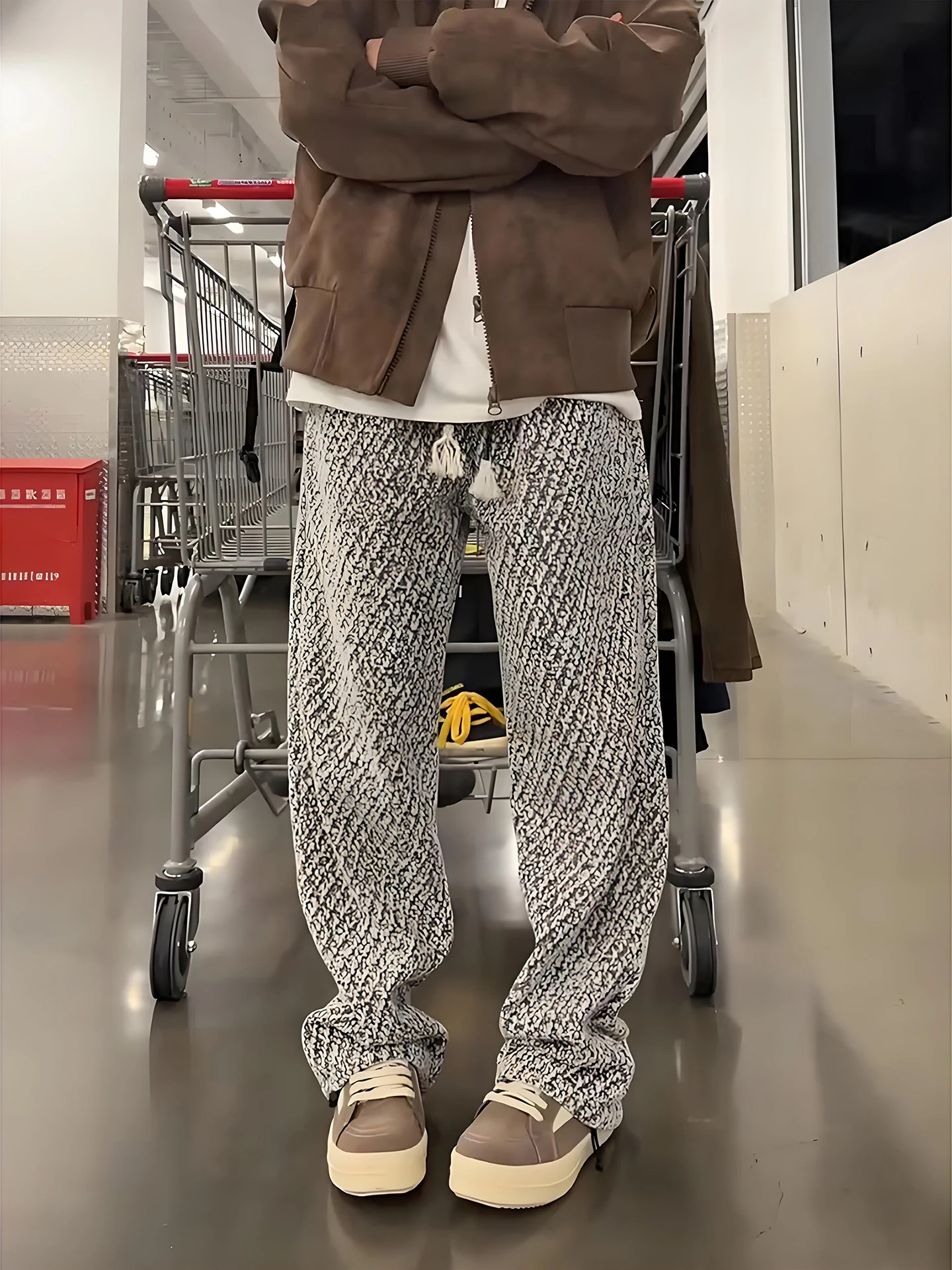 

American Sle Thiened Fce Lined Knitted Straight Leg Casual Pants Men's Autumn Winter Faion Trendy Brand Loose Fit Tr...