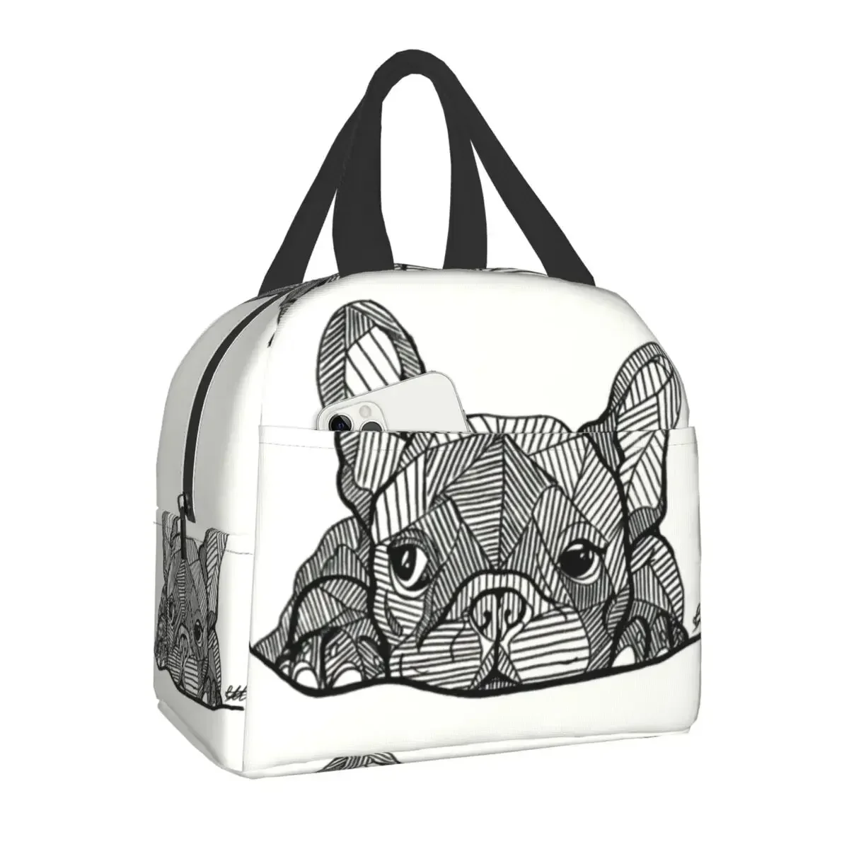 

French Bulldog Puppy Facial Insulated Lunch Bag for Work School Picnic Resuable Portable Thermal Cooler Lunch Box for Women Kids