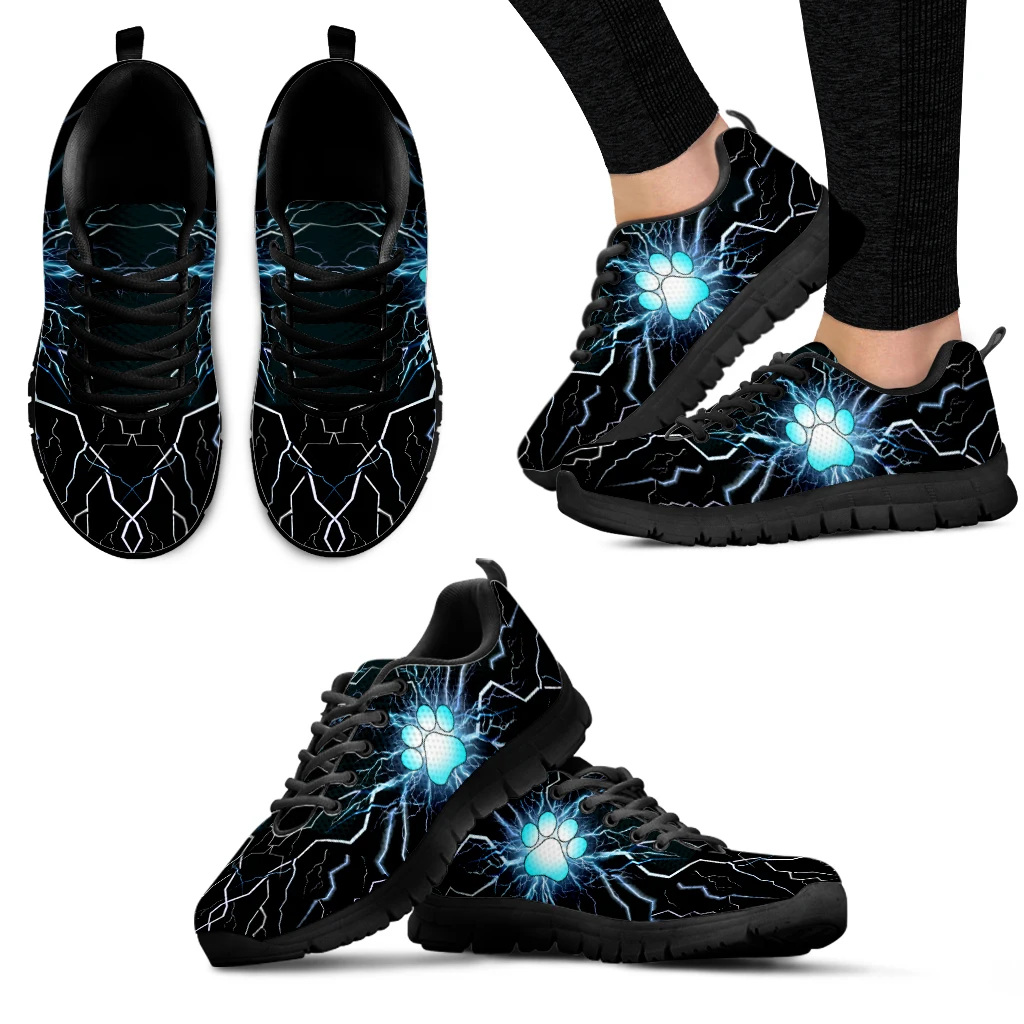 INSTANTARTS Cool Lightning Design Dog Paw Print Black Platform Sneakers Comfortable Soft Walking Shoes Outdoor Sneakers Zapatos