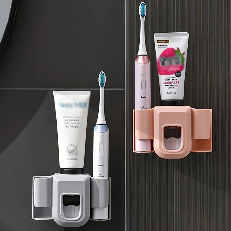 1pc Toothbrush Holder with Automatic Toothpaste Dispenser, Wall Mounted  Punch-free Multifunctional Electric Toothbrush Holder