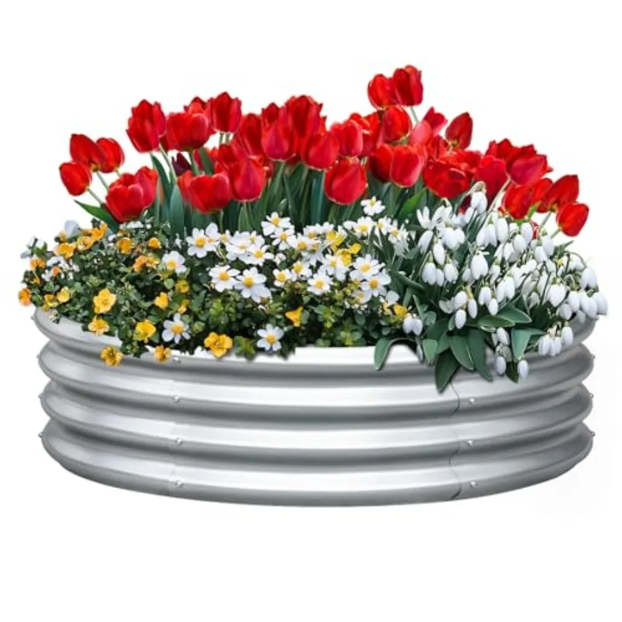 

Raised Garden Bed Galvanized Round Planter Box Outdoor for Gardening, Plants, Vegetables, Flowers,,47.3x47.3x11.8 in