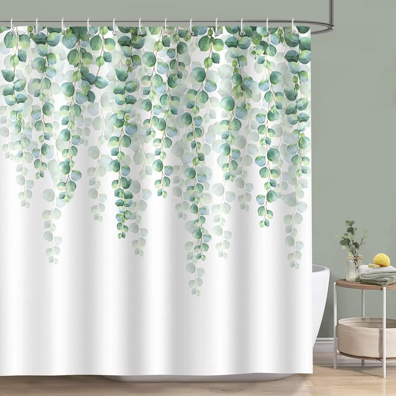 Green Leaves Birds Shower Curtain Spring Hanging Vine watercolour Leaf Bath Curtains Polyester Fabric Bathroom Decor with Hooks