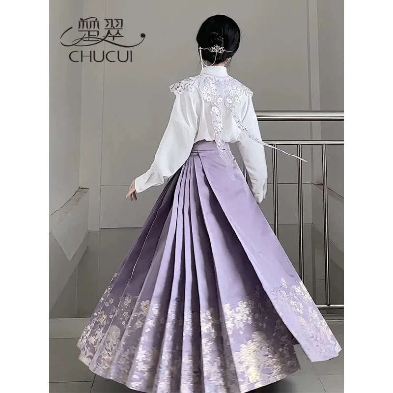 

DY20Новая рубашка в китайском стиле в сочетании с юбкой с конским лицом для женщин, осенне-зимний комплект в китайском стиле, повседневный стиль Мин, ха