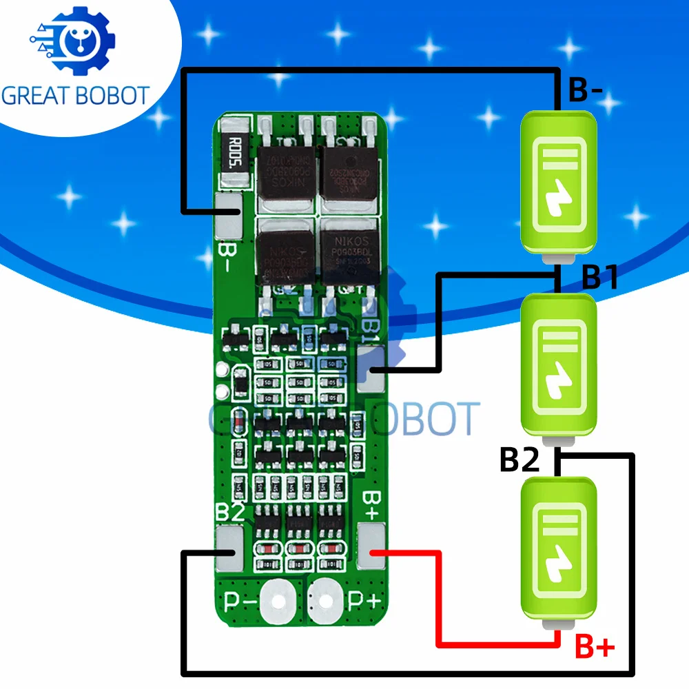 Placa de proteção BMS para Drill Motor, Li-ion Lithium Battery, 18650 Carregador PCB, 3S, 15A, 12.6V, Lipo Cell Module, 64x20x3.4mm