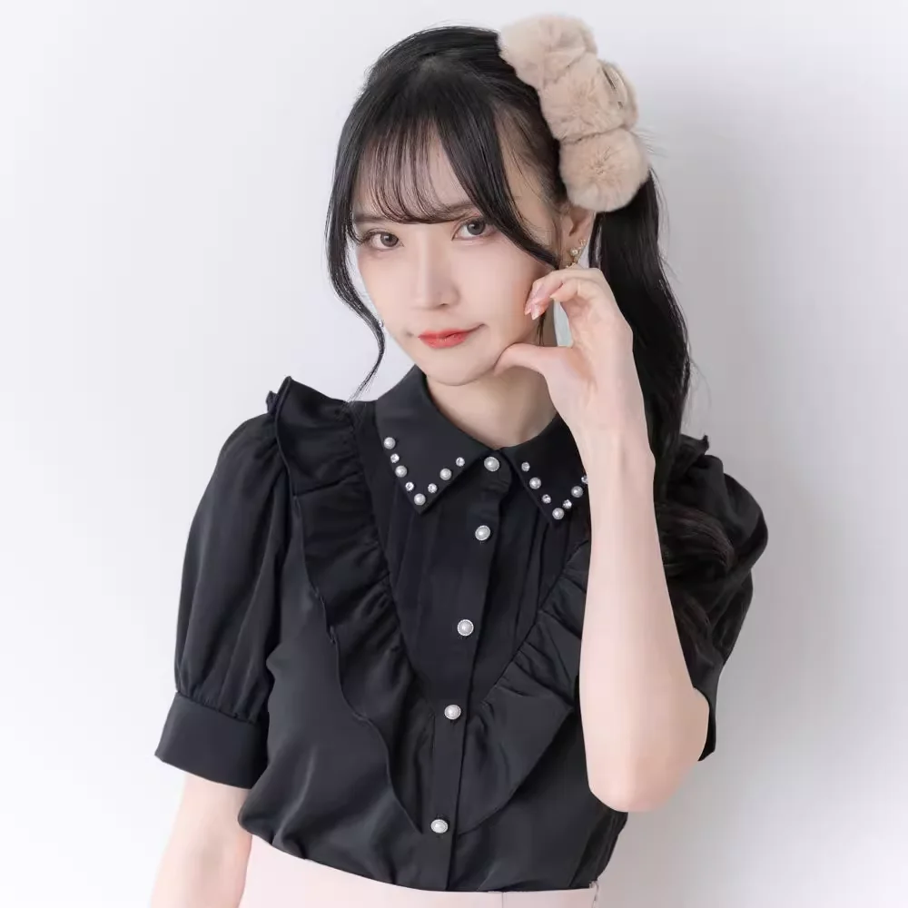 Beautiful Japanese Style Women's Casual Shirt Slim Solid Color Exquisite Short Sleeve Tops Summer Fashion Elegant Blouse Female