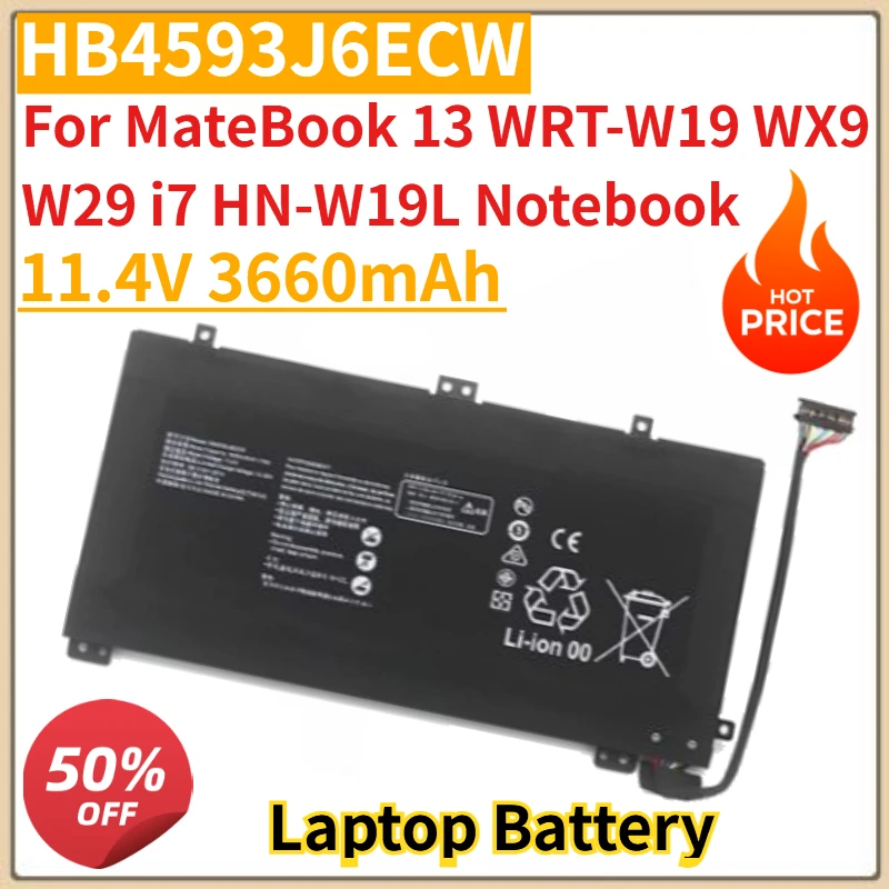 

Новый аккумулятор 11,4 В 3660 мАч HB4593J6ECW для ноутбука MateBook 13 WRT-W19 WX9 W29 i7 HN-W19L