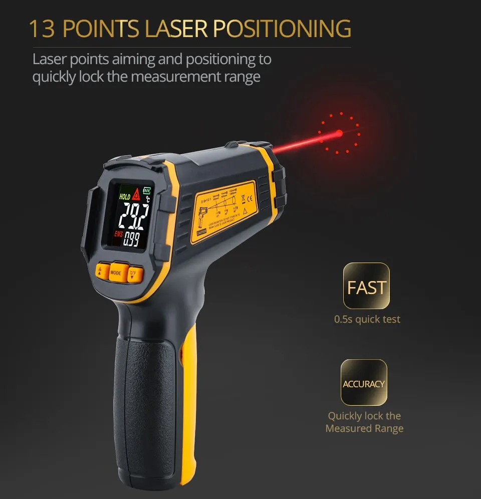 Termometro digitale a infrarossi Misuratore di temperatura laser Pirometro senza contatto Imager Igrometro IR Termometro Allarme luce LCD a colori