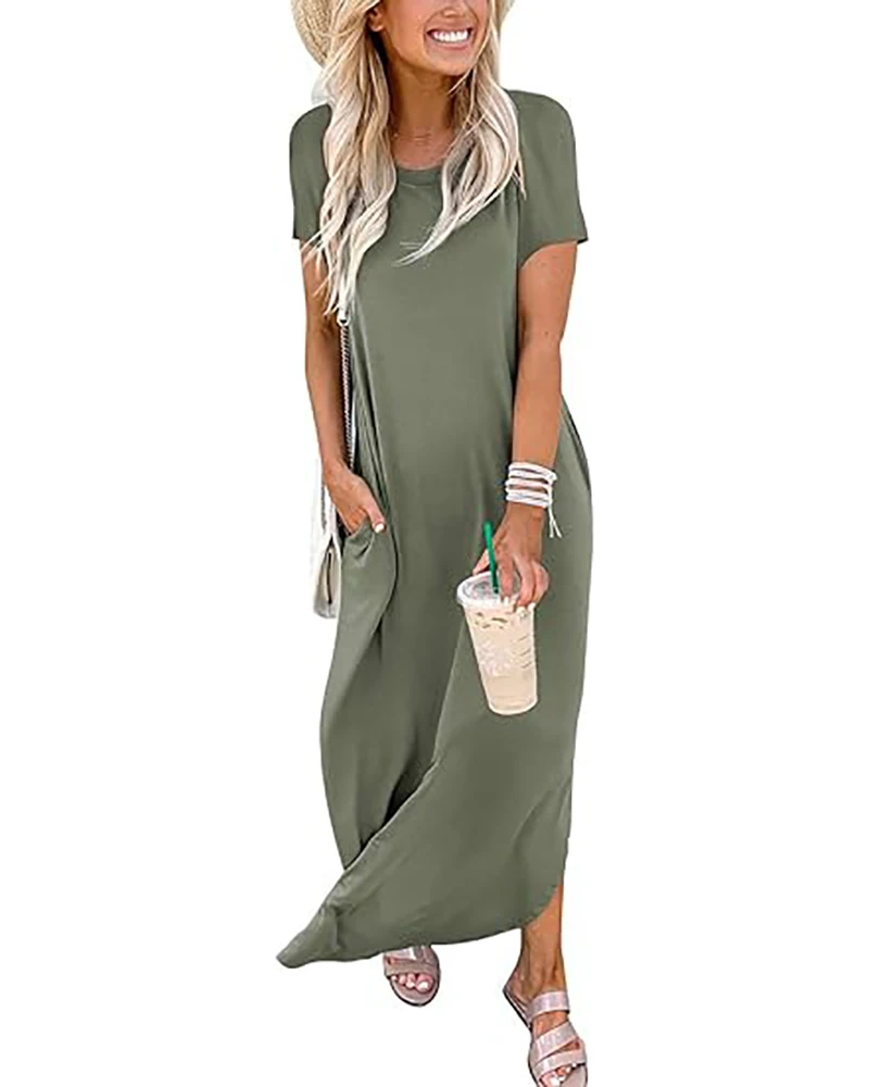 

Howal Womens Dresses Loose Short Sleeve Long Tshirt Dress Casual Maxi Beach Sundress Summer Vacation Outfits