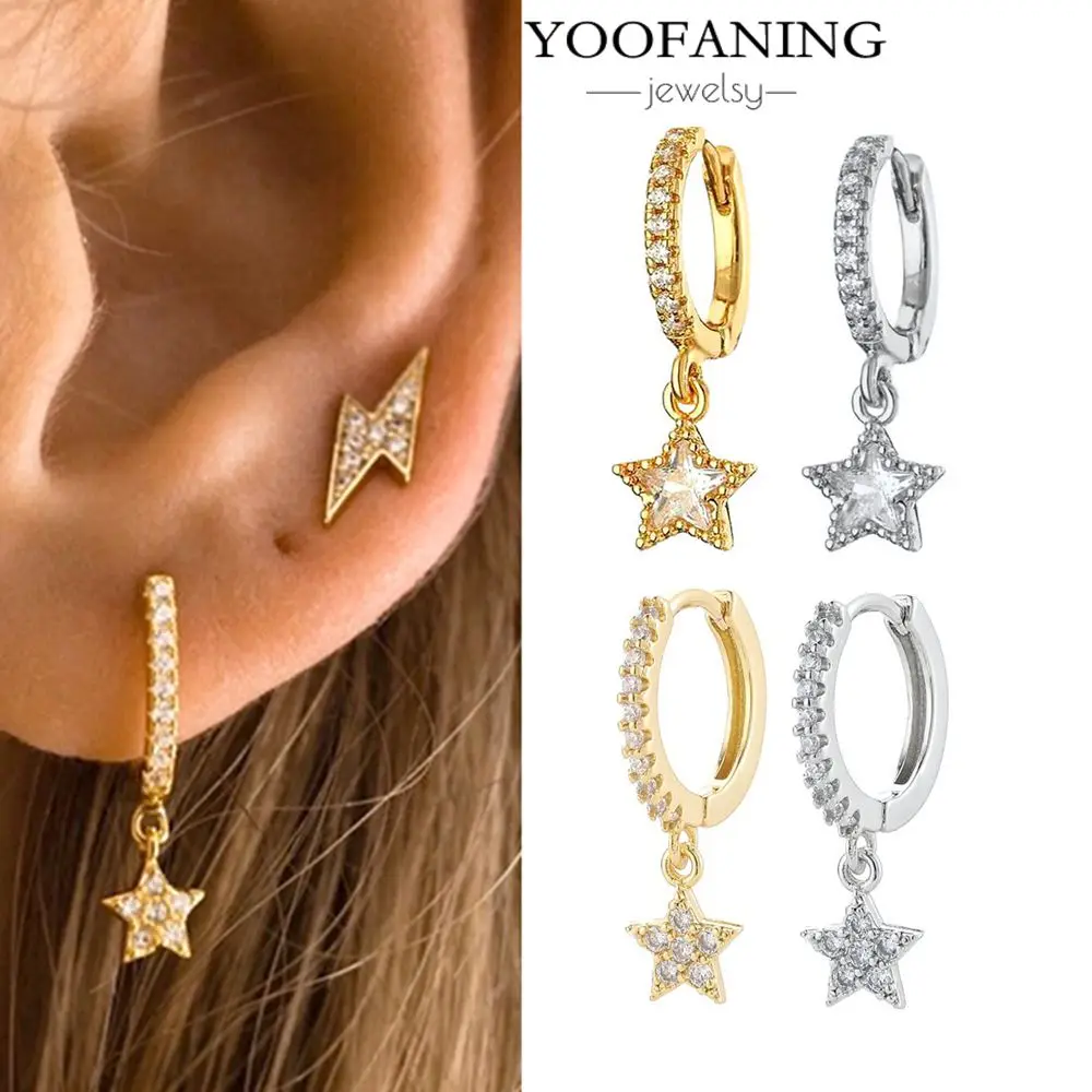 

925 Sterling Silver Ear Needle Fashionable High-end Hoop Earring Sexquisite Zirconia Star Pendant Earring for Women Jewelry Gift