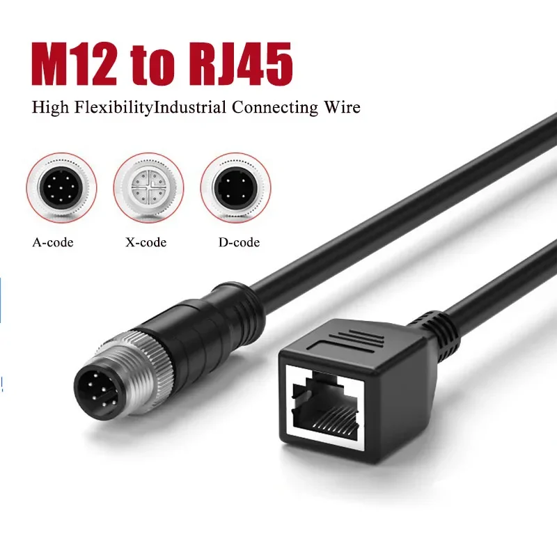 

M12 8Pin X type to RJ45 Encoding Cable Connector CAT6A Ethernet Network Line 4 8 Core A/D/X Code Double Shielded Extension Wire