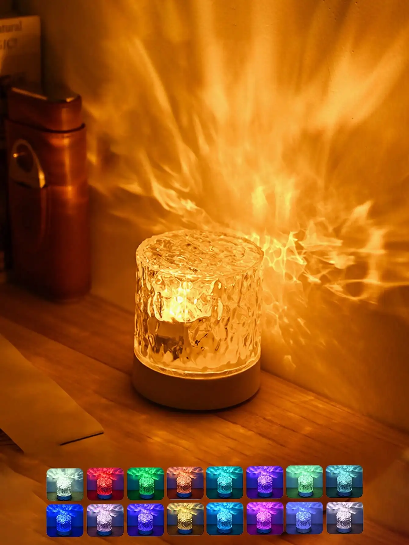 1PC 16-Color Rotating Water Wave Light: RGB Remote Ambient Lamp for Bedroom, Living Room & Gift