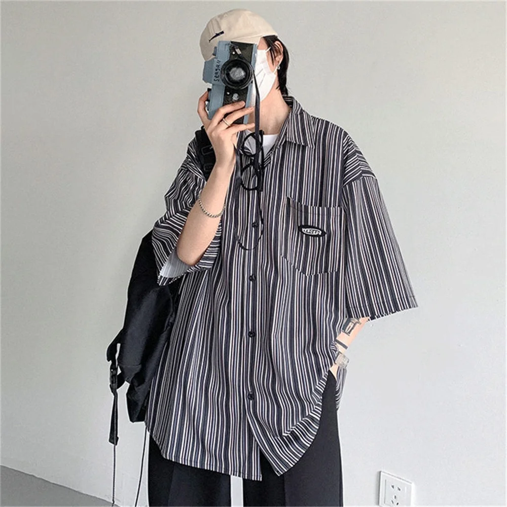 Summer Men's Short Sleeve Striped Shirts 2022 Fashion Print Shirt Mens Blouses Streetwear Brand Loose Casual Shirt Tops Men