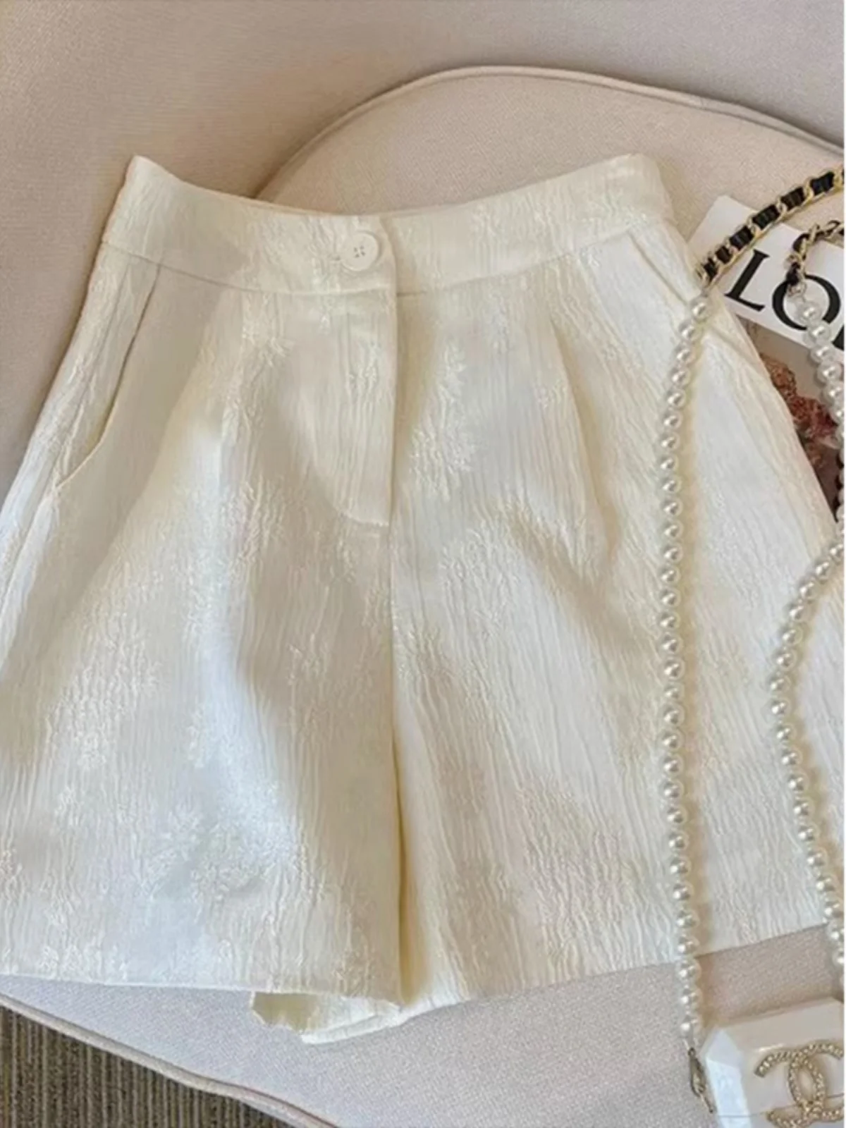 

Fashionable High Waist White Print Shorts Women's Summer Casual Pants High Waist Slimming Design Luxury Feel Commute Style
