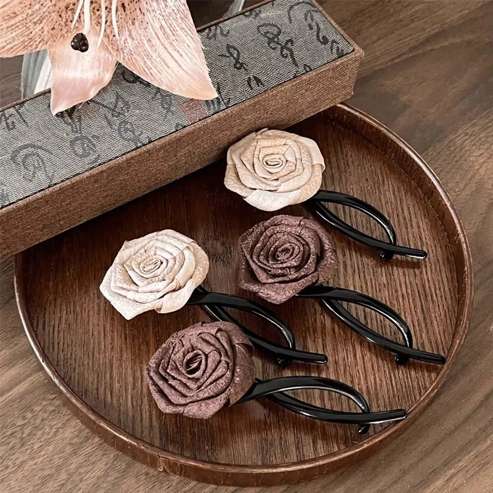 Dried Rose Hair Clip Big Flower Ponytail Twist Hair Clip Fashion Flower Hairpin Women Vintage S Shape Barrettes Hair Accessories