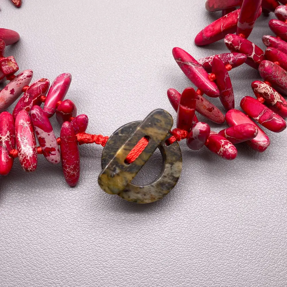 

Y·YING Fuchsia Sea Sediment Jasper Top Drilled Branch 2 Layers Choker Statement Necklace Jewelry