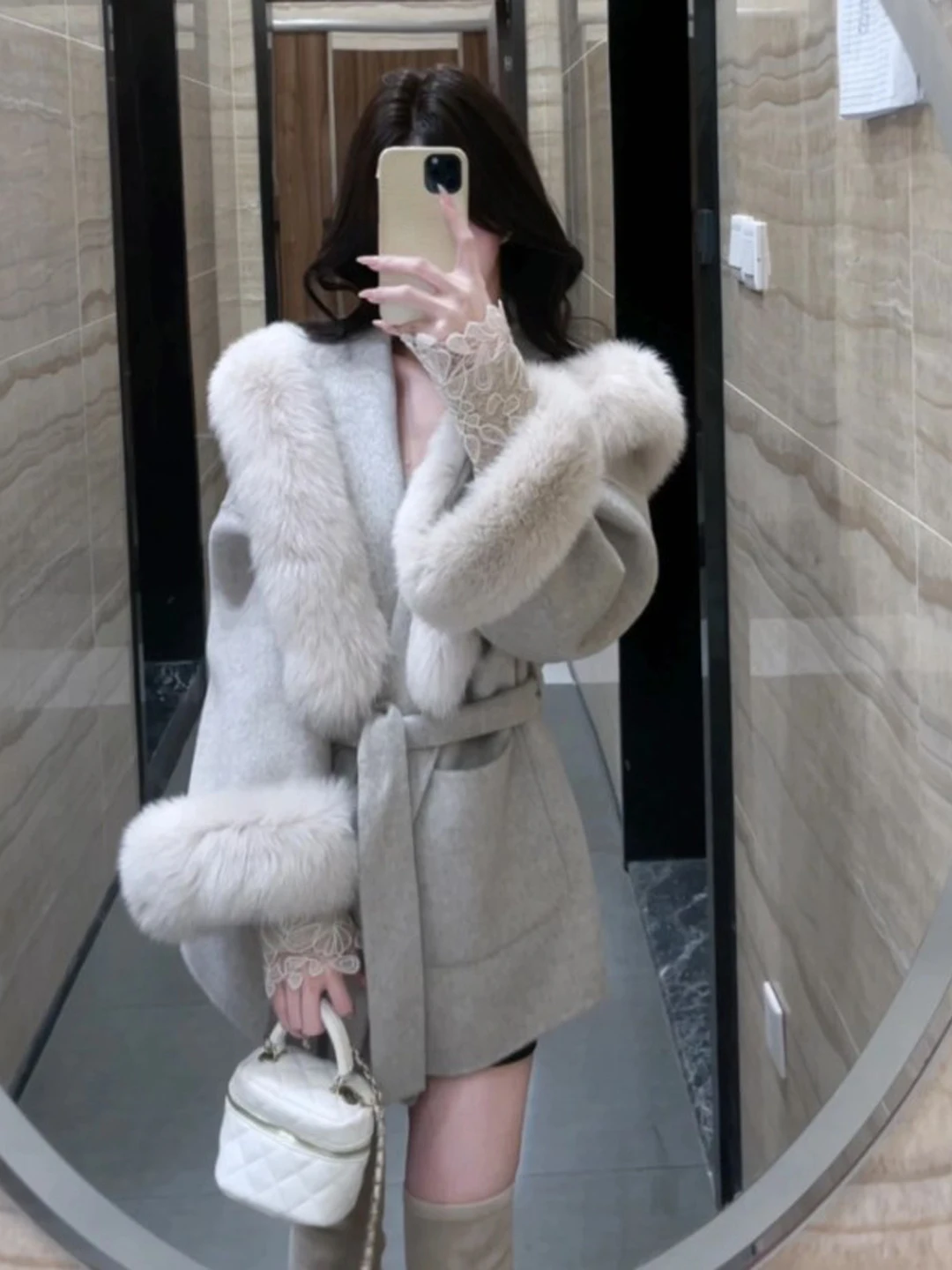 

Корейское модное шерстяное пальто с поясом для женщин, элегантное, маленького размера, уникальное, красивое, зимняя верхняя одежда для путешествий, повседневной носки и дома