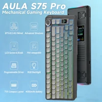 Teclado mecánico inalámbrico AULA S75pro, compatible con interfaz Bluetooth/2.4GHz/USB-C, equipado con retroiluminación RGB, teclas PBT.