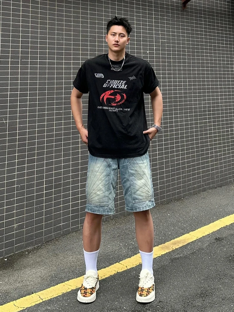 

Американские джинсовые шорты-бриджи для мужчин, летние, свободные, повседневные, прямого кроя, молодежные, для отдыха, модные