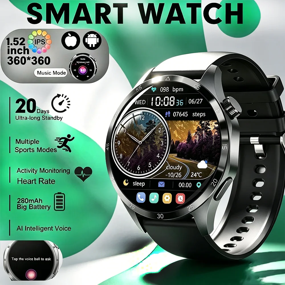

2026 Men Smart Watch Bluetooth Call Multi Sport Modes 1.52 Inch Large Screen Heart Rate Monitoring Health Management Watch