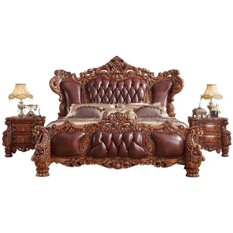 European style full solid wood bed double style bedroom European and American atmosphere master bedroom luxury wedding