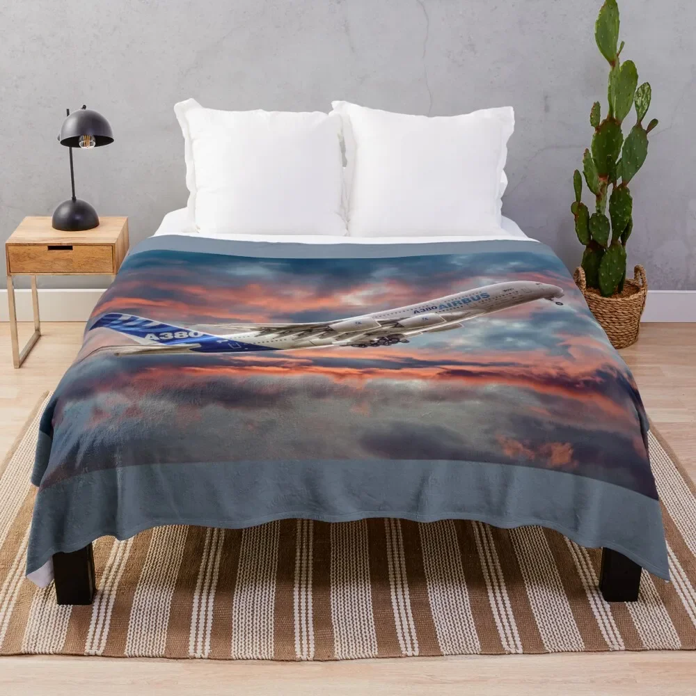 

Airbus A380 - Sunset Throw Blanket Elegant Warm Throw Blanket for Hotel Home