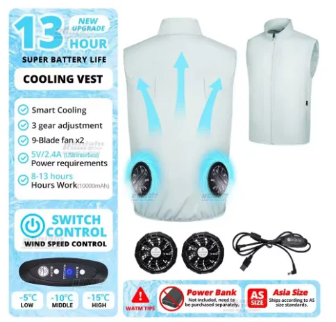 2026 Cool Vest Wearable Cooling Fan Vest Air-conditioned Clothes Cooling 13 Hours for High Temperature Work Fishing Vest Hiking
