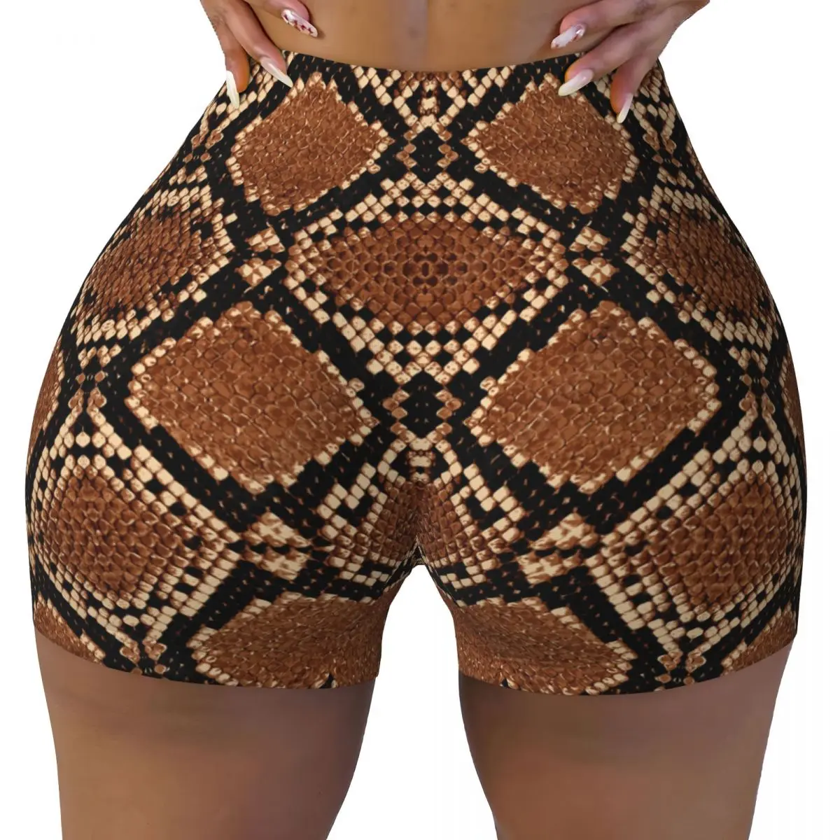 Custom Snakeskin Workout Volleyball Biker Shorts Women's Snakeskin Texture Print Gym Yoga Shorts