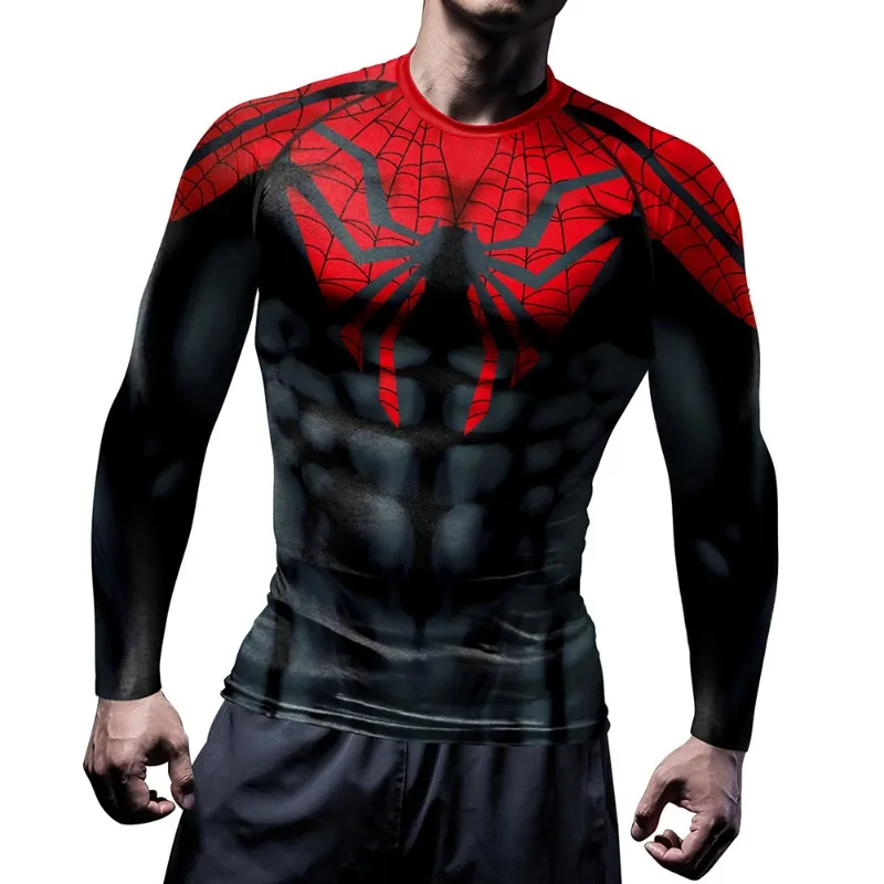 2024 Halloween Comics Clothes Mens Long Sleeve Compression Shirts Spid Cosplay T-Shirt Superhero Top Elastic Fitness Sportwear