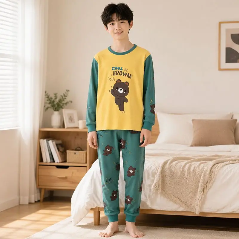 2026 Baby New 6-18 Years Kids Thermal Underwear 2-Piece Set Print For Children's ClothingTop + Pants Boys Autumn Winter Homewear