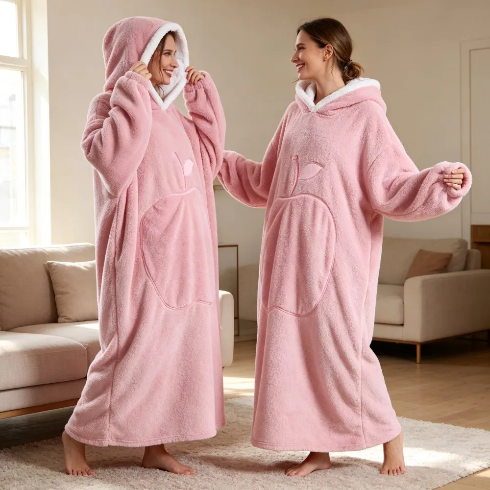 Super Long Wearabel TV Blankets Winter Warm Thick Flannel Oversized Hoodies Blanket Sherpa with Sleeves Men Women Soft Blanket