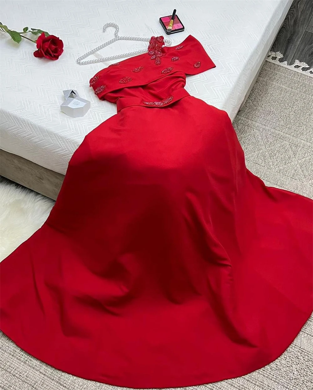 Prom Dresses Intricate Fashion One-shoulder A-line Beading Satin Formal Occasion Gown vestido de fiesta abendkleider فستان سهرة