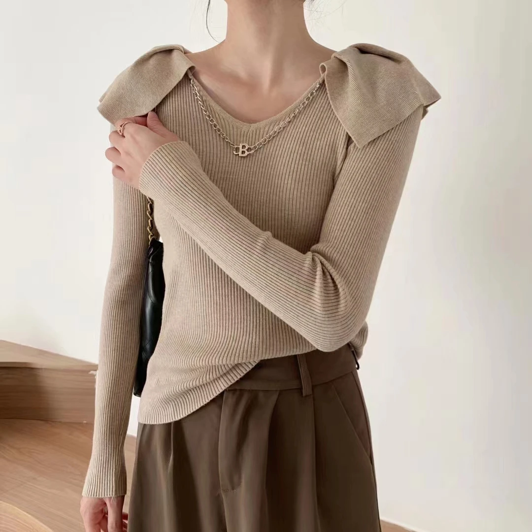 

Ele Versatile Women's Knitted Sweater Crew Ne Pullover Boting irt New Arrival Winter Season Other Material 00%