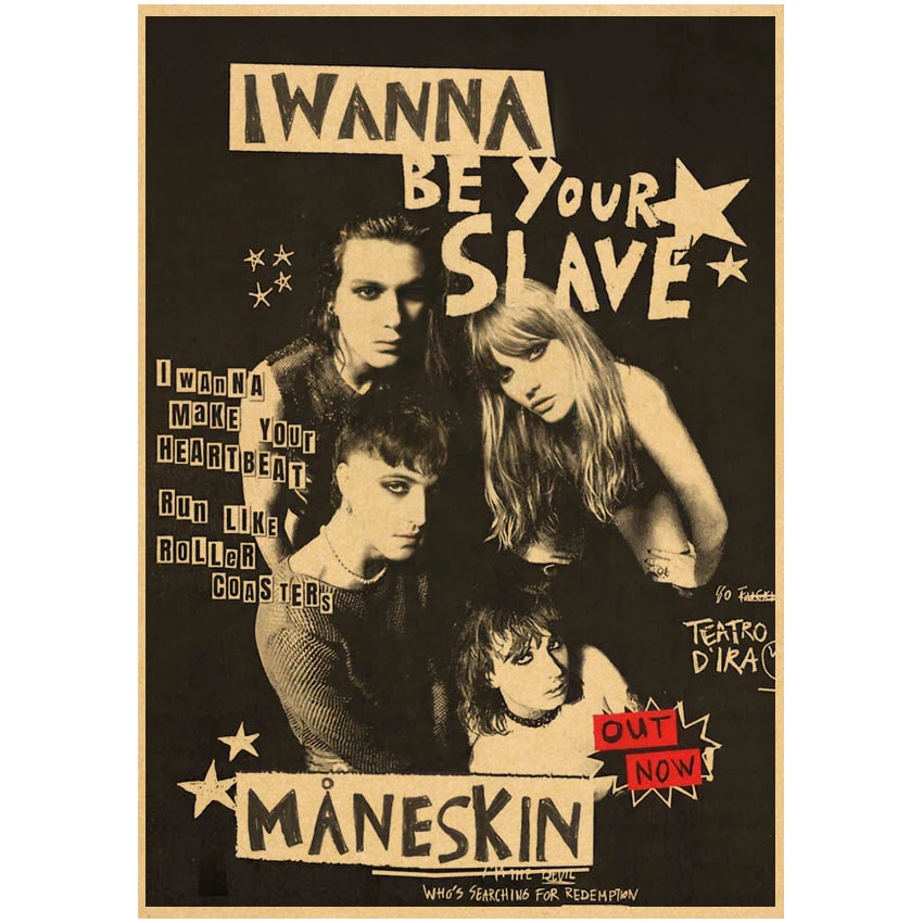 Retro Music Band Stars Maneskin Music Album Kraft paper Painting murale Wall Home Room Decor Art Picture Art For Living