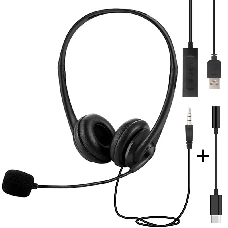 3.5mm Wired Headset High Quality Stereo Earphones for Student Learning Customer Service Office Call Center Noise Isolating