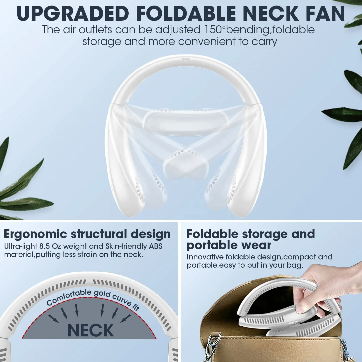 New Foldable LED Digital Display Outdoor Charging Electric Air Cooling Portable Bladeless Neck Fan Three Speeds